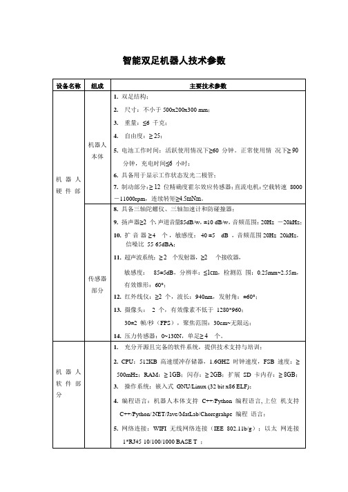 智能双足机器人技术参数