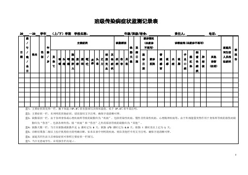 学校传染病症状监测记录表报告单汇总表