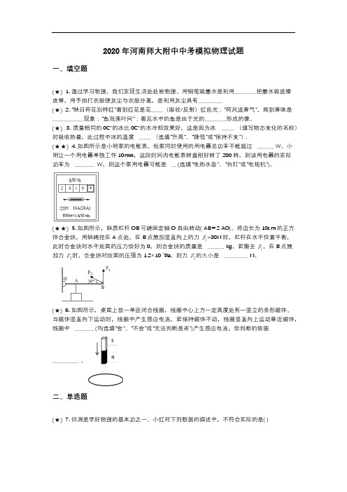 2020年河南师大附中中考模拟物理试题(word无答案)
