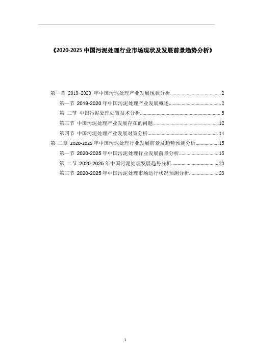 2020-2025 中国污泥处理行业市场现状及发展前景趋势分析