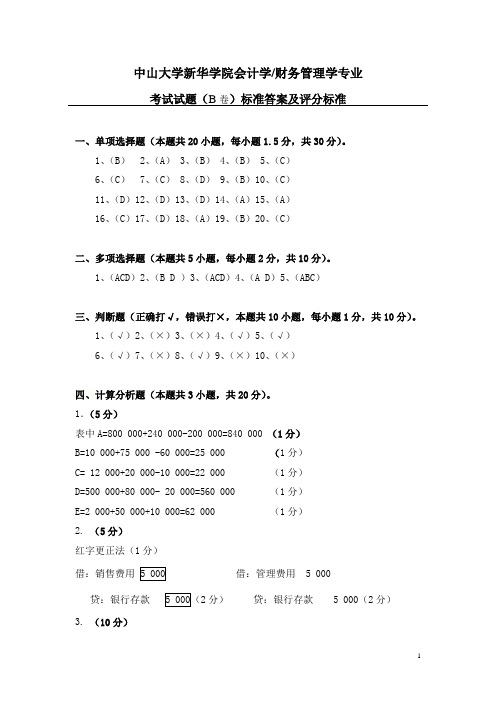中山大学新华学院会计学财务管理学专业