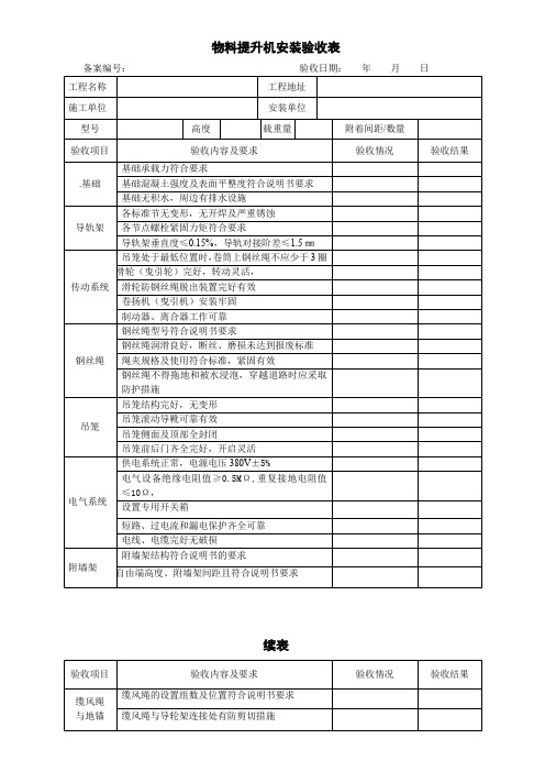 物料提升机安装验收表