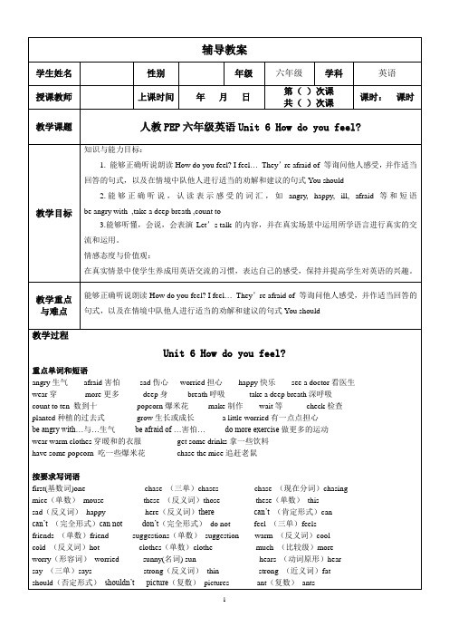 人教PEP六年级英语第六单元教案