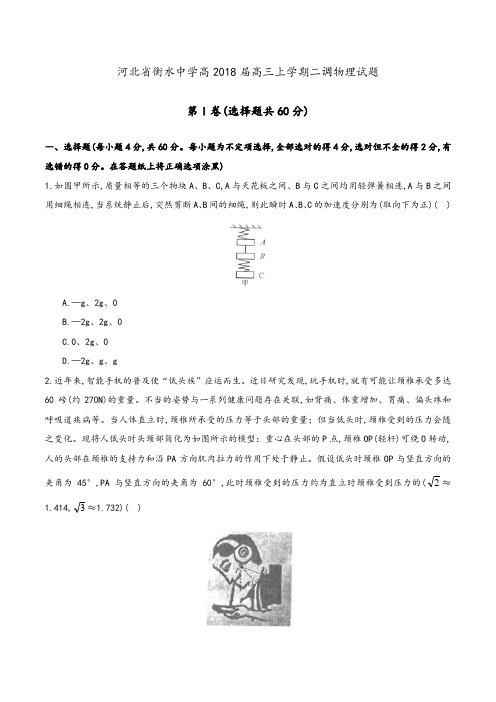 河北省衡水中学高2015级高三上学期二调考试物理试题及参考答案