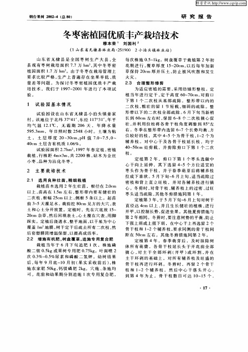冬枣密植园优质丰产栽培技术