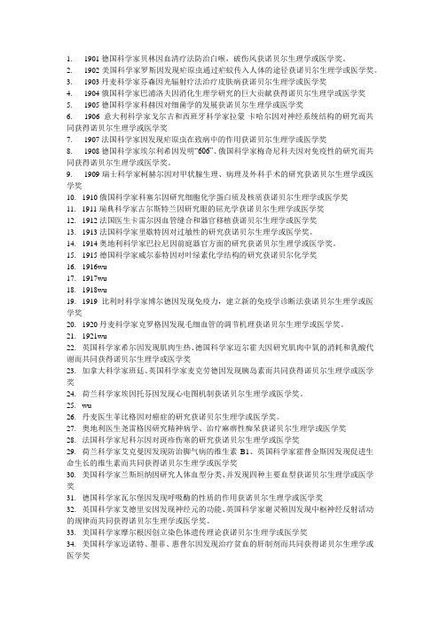 历届诺贝尔生理学或医学奖