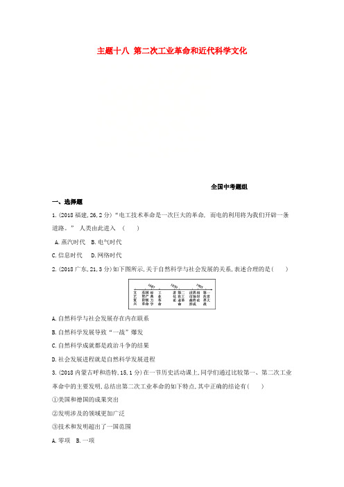(河北专版)2019版中考历史总复习 主题十八 第二次工业革命和近代科学文化(全国中考题组)模拟试题