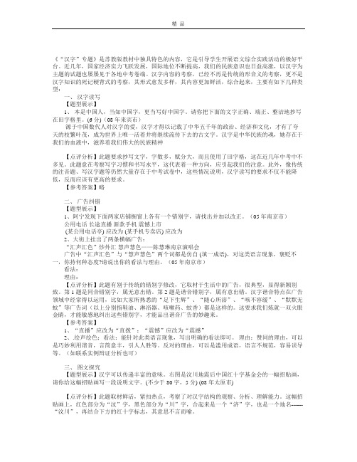 苏教版语文八上专题“汉字”中考追踪