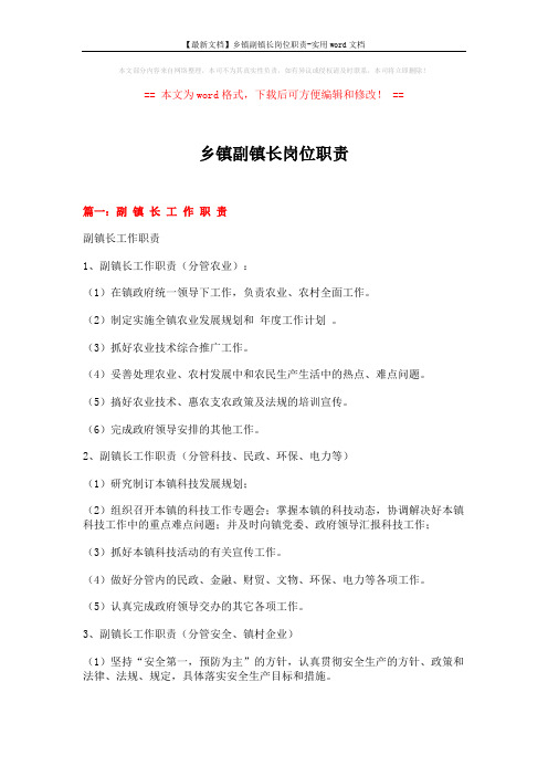 【最新文档】乡镇副镇长岗位职责-实用word文档 (4页)