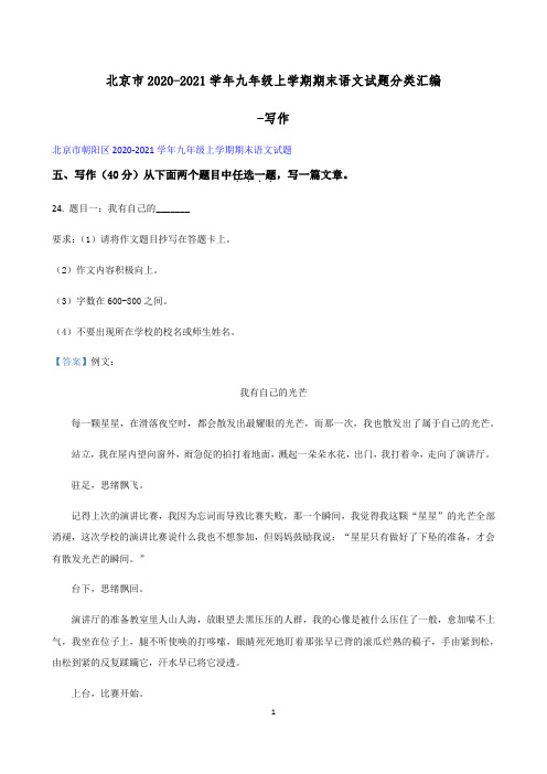 北京市2020-2021学年九年级上学期期末语文试题分类汇编-写作