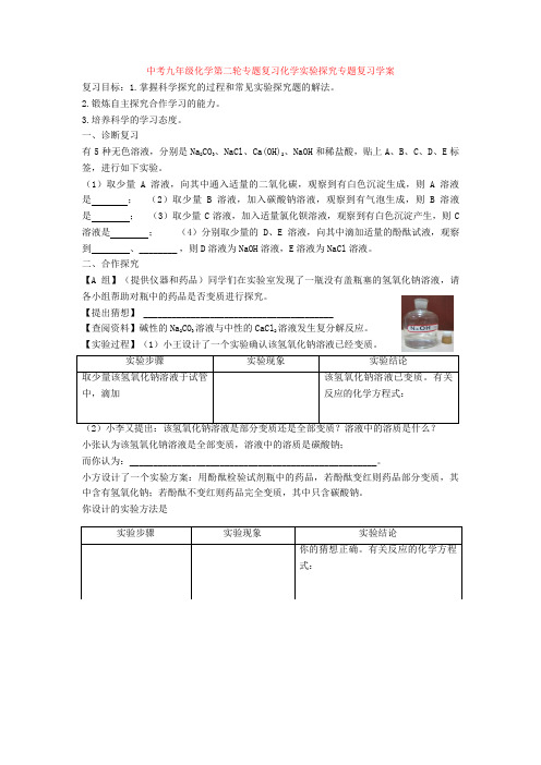 最新中考九年级化学第二轮专题复习化学实验探究专题复习学案+ 化学推断题练习