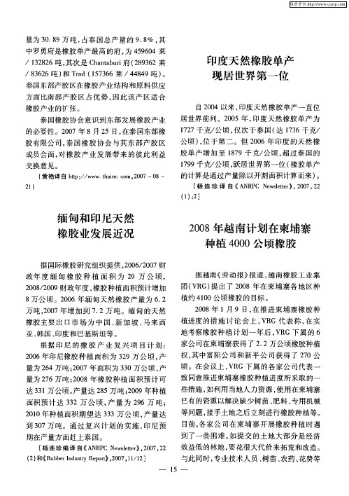 2008年越南计划在柬埔寨种植4000公顷橡胶