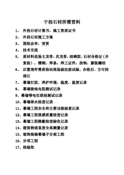 干挂石材所需资料