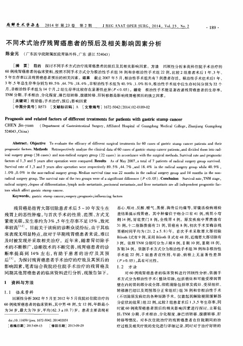 不同术式治疗残胃癌患者的预后及相关影响因素分析