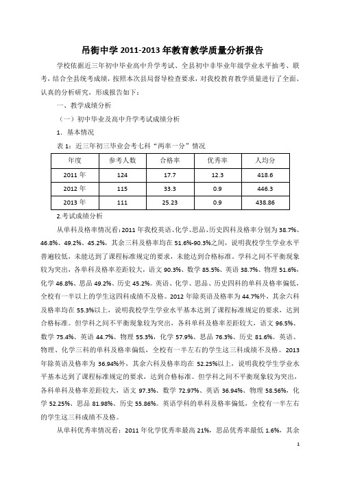 吊街中学2013年县局督导检查教育教学质量分析