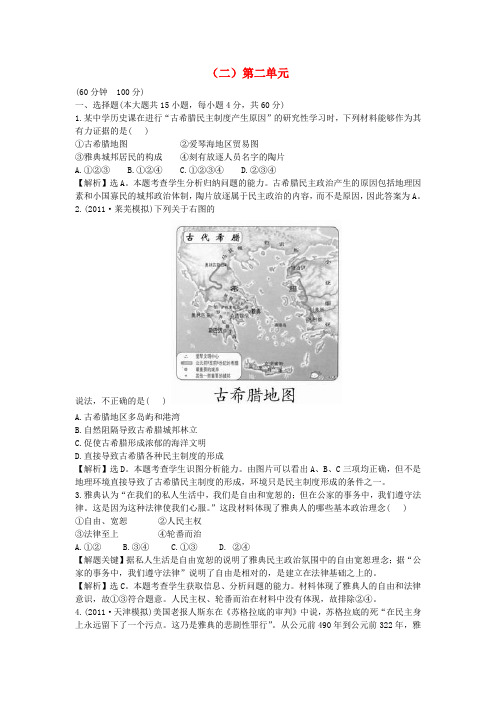 高三历史一轮复习配套单元评估质量检测(2) 新人教版