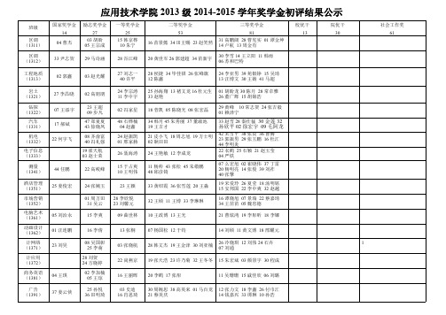吉林大学应用技术学院2013级奖学金信息汇总表