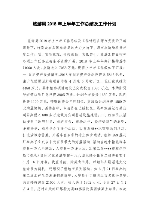 旅游局2018年上半年工作总结及工作计划