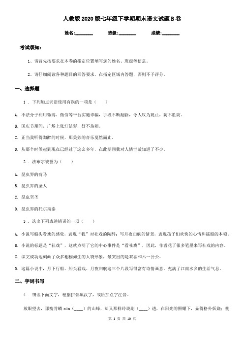 人教版2020版七年级下学期期末语文试题B卷新版