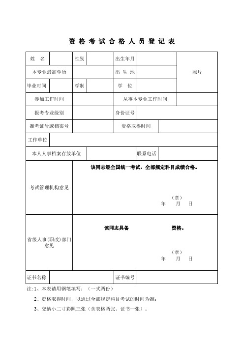 建造师、监理工程师资格考试合格人员登记表