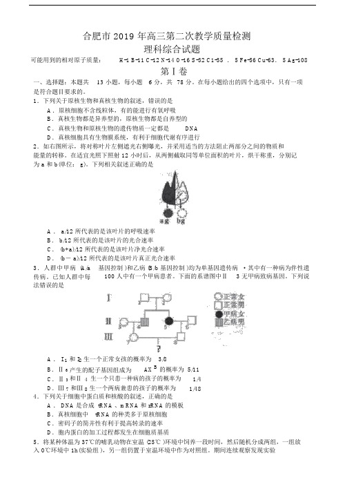 安徽省合肥市高中高三第二次教学质量检测理科综合试卷试题.docx