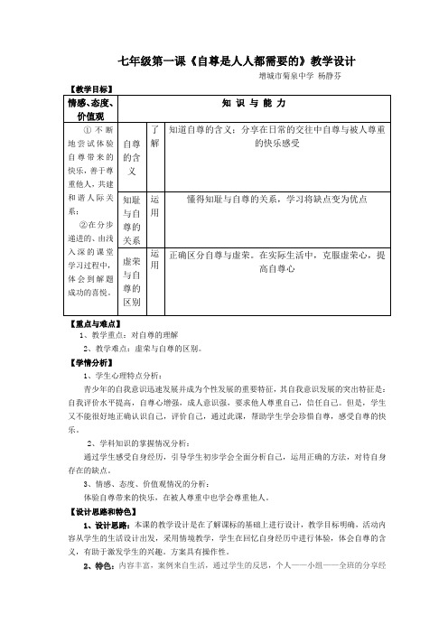 七年级第一课《自尊是人人都需要的》教学设计