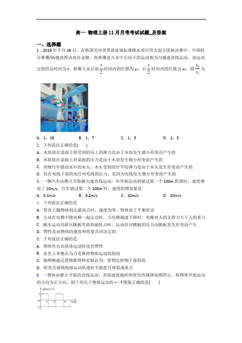 高一 物理上册11月月考考试试题_及答案