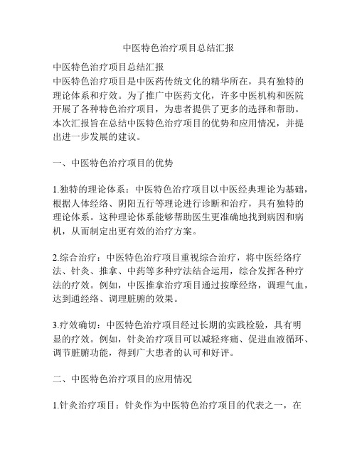 中医特色治疗项目总结汇报
