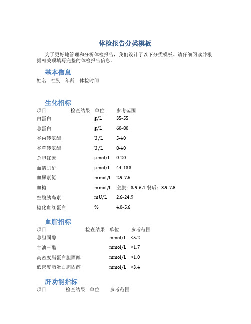 体检报告分类模板