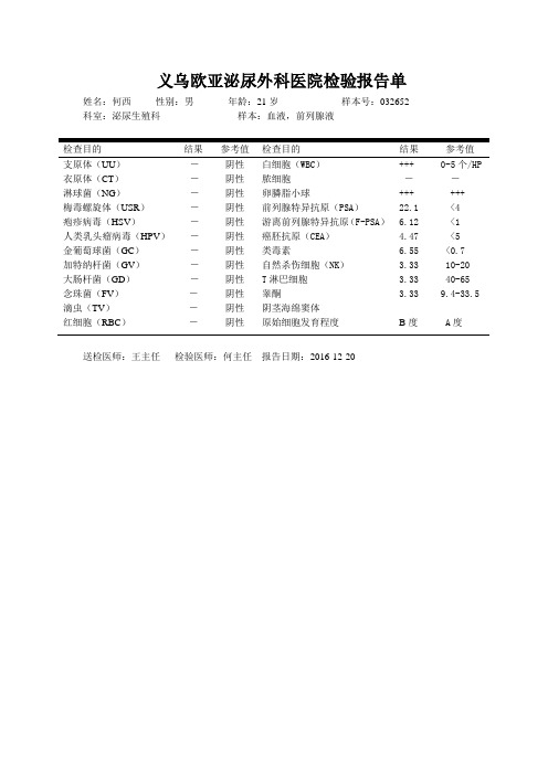 义乌附近的男科医院检验报告单