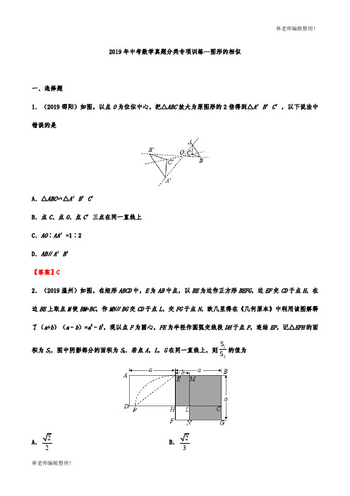 2019年中考数学真题分类专项训练--图形的相似