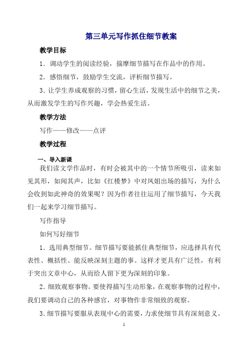 2019初中作文指导：人教七年级下册第三单元写作抓住细节 教案.doc