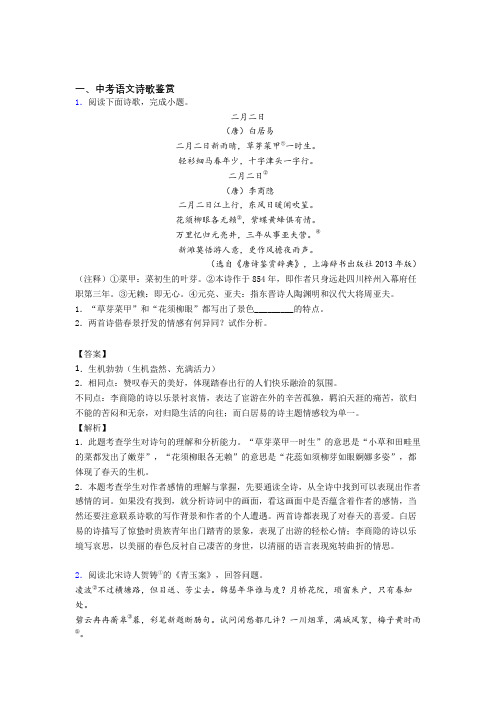 2020-2021备战中考语文诗歌鉴赏综合练习题含详细答案