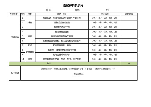 驾驶员面试评价表