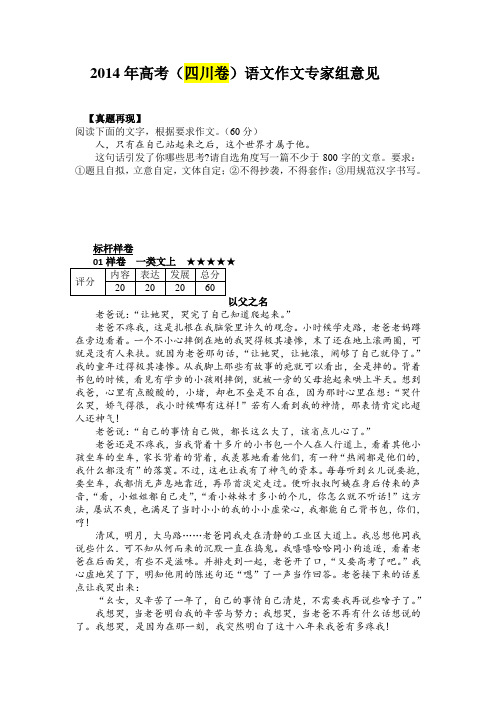 【恒心】2014年高考(四川卷)语文作文专家组意见(附考场高分作文)