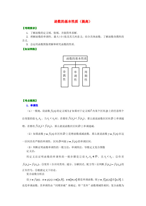 高考数学总复习 函数的基本性质(提高)知识梳理教案