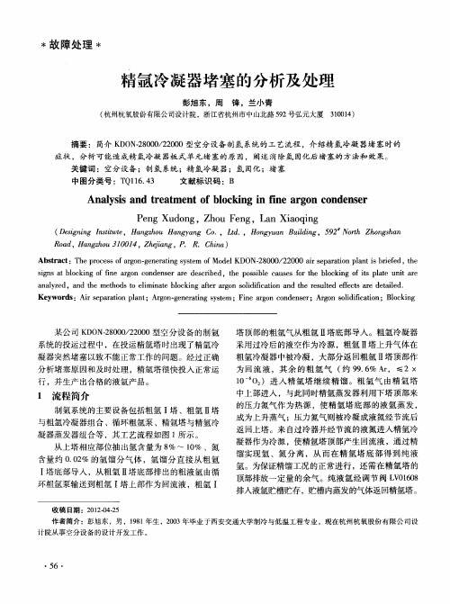 精氩冷凝器堵塞的分析及处理