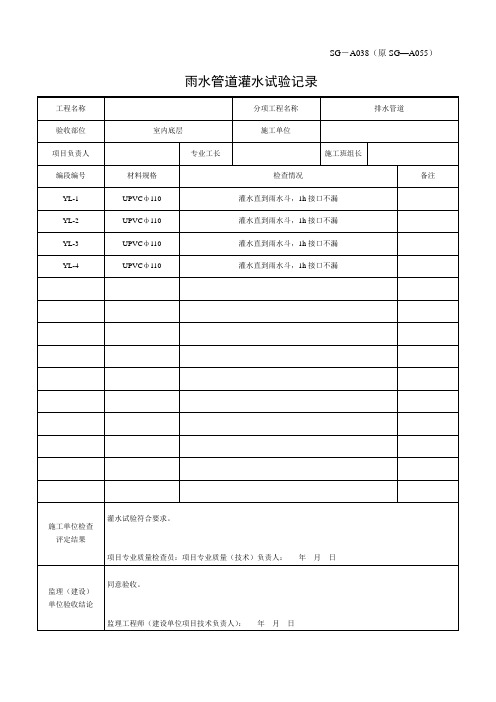 雨水管道灌水试验记录