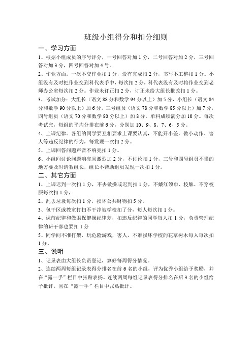 班级小组得分和扣分细则