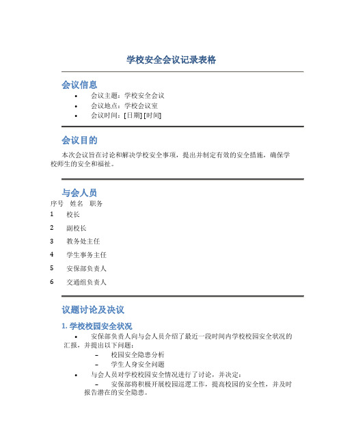 学校安全会议记录表格