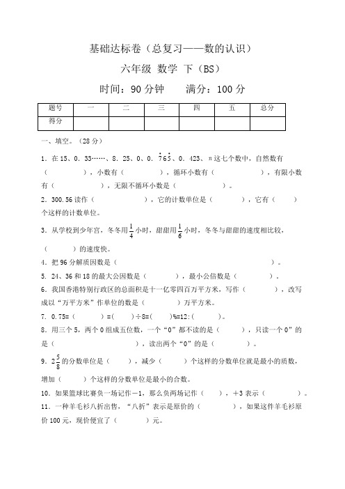 北师大版六年级数学下册总复习——数的认识