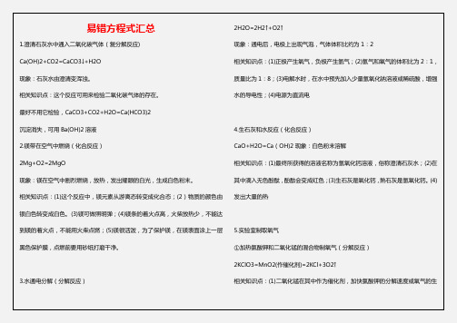 初中化学常考易错方程式汇总