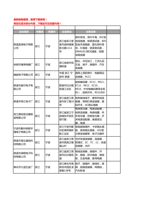 新版浙江省宁波连接器工商企业公司商家名录名单联系方式大全399家