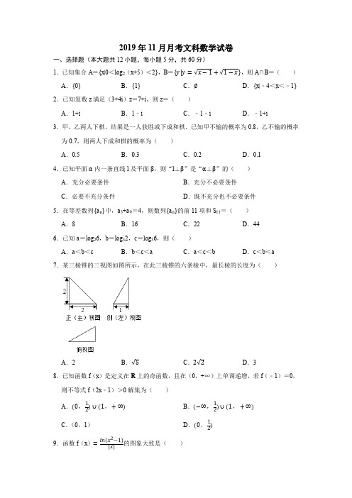 2019年11月月考文科数学试卷