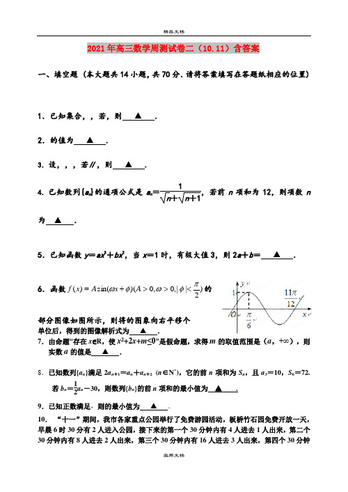 2021年高三数学周测试卷二(10.11)含答案