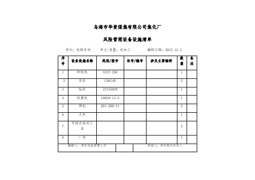 机修车间机加工设备设施清单SCL