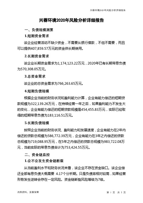兴蓉环境2020年财务风险分析详细报告