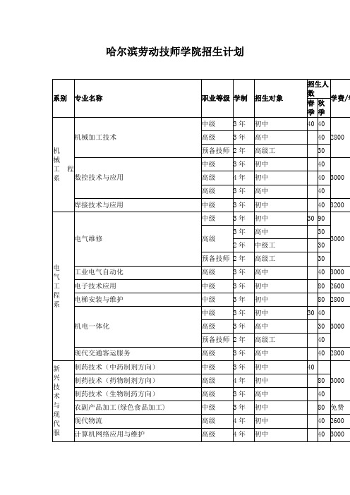 哈尔滨劳动技师学院招生简章电子版