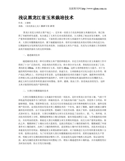 浅议黑龙江省玉米栽培技术