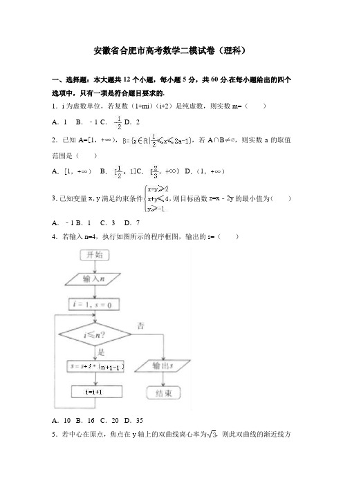 安徽省合肥市高考数学二模试卷(理科) Word版含解析
